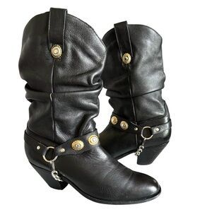 Dingo Olivia Harness Boots Black Leather Western Cowboy